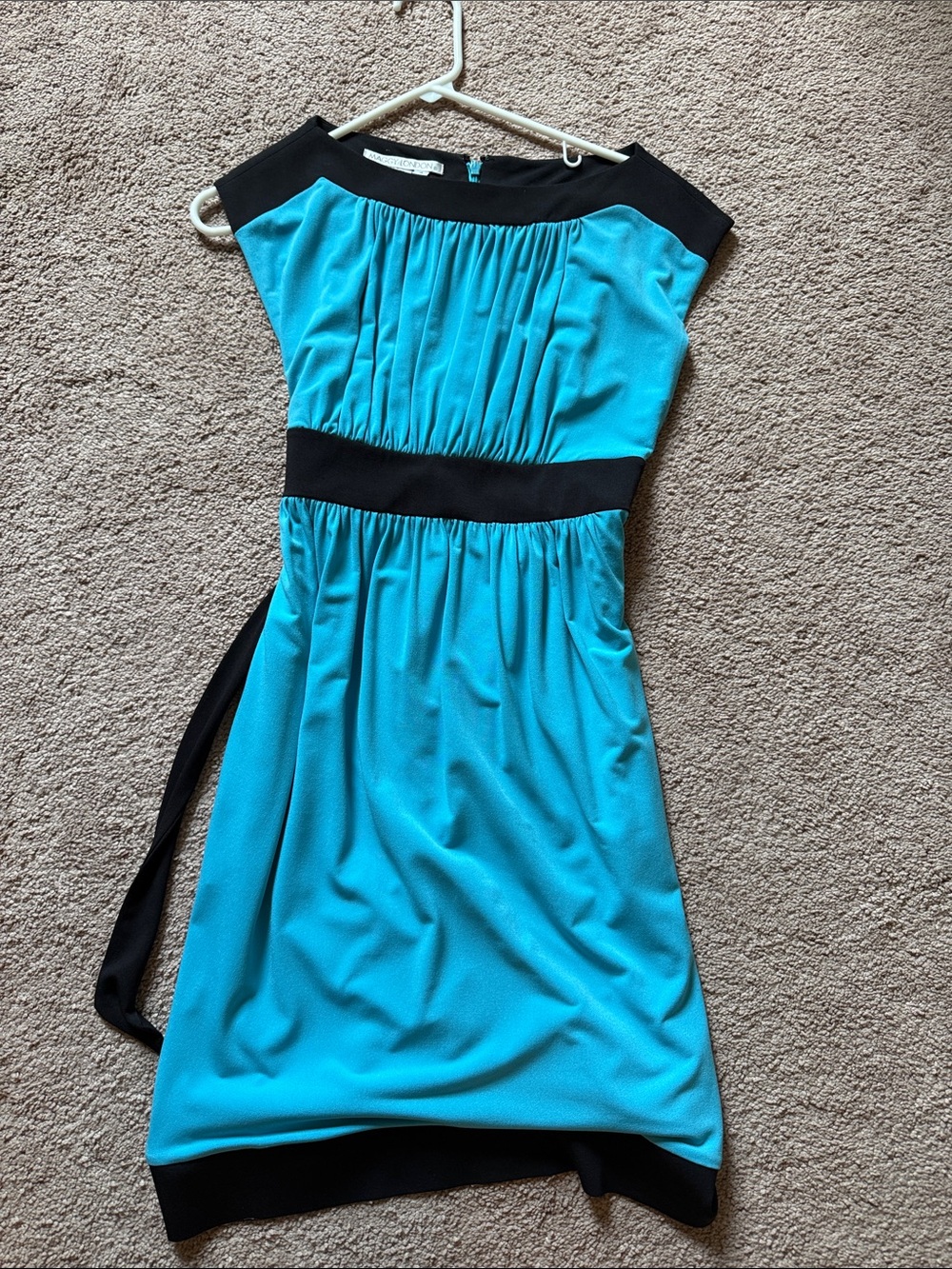 Maggy London Turquoise and Black Gathered Waist Dress